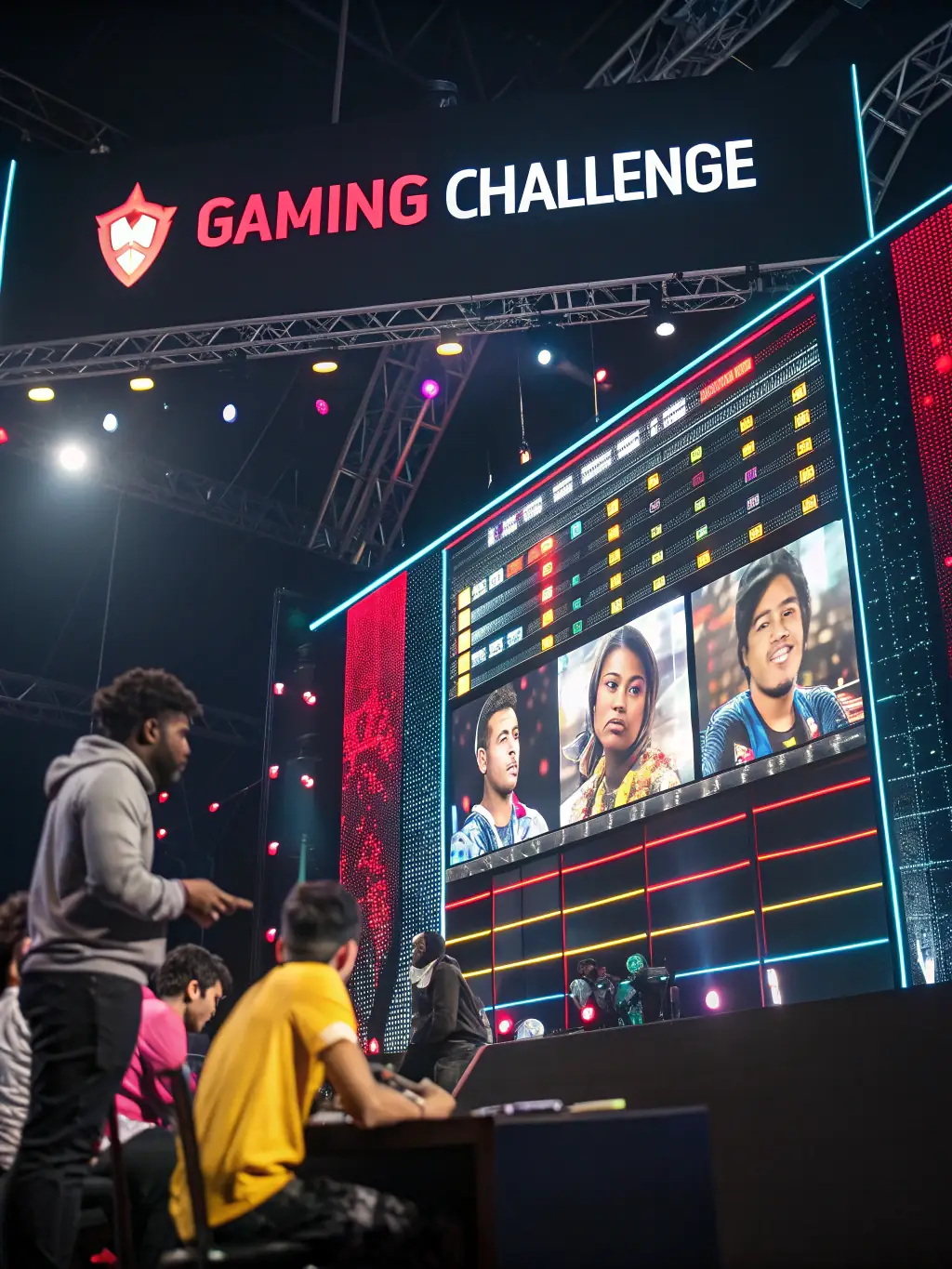 A dynamic image featuring a leaderboard with players' avatars, indicating a tournament or competition with attractive prizes.