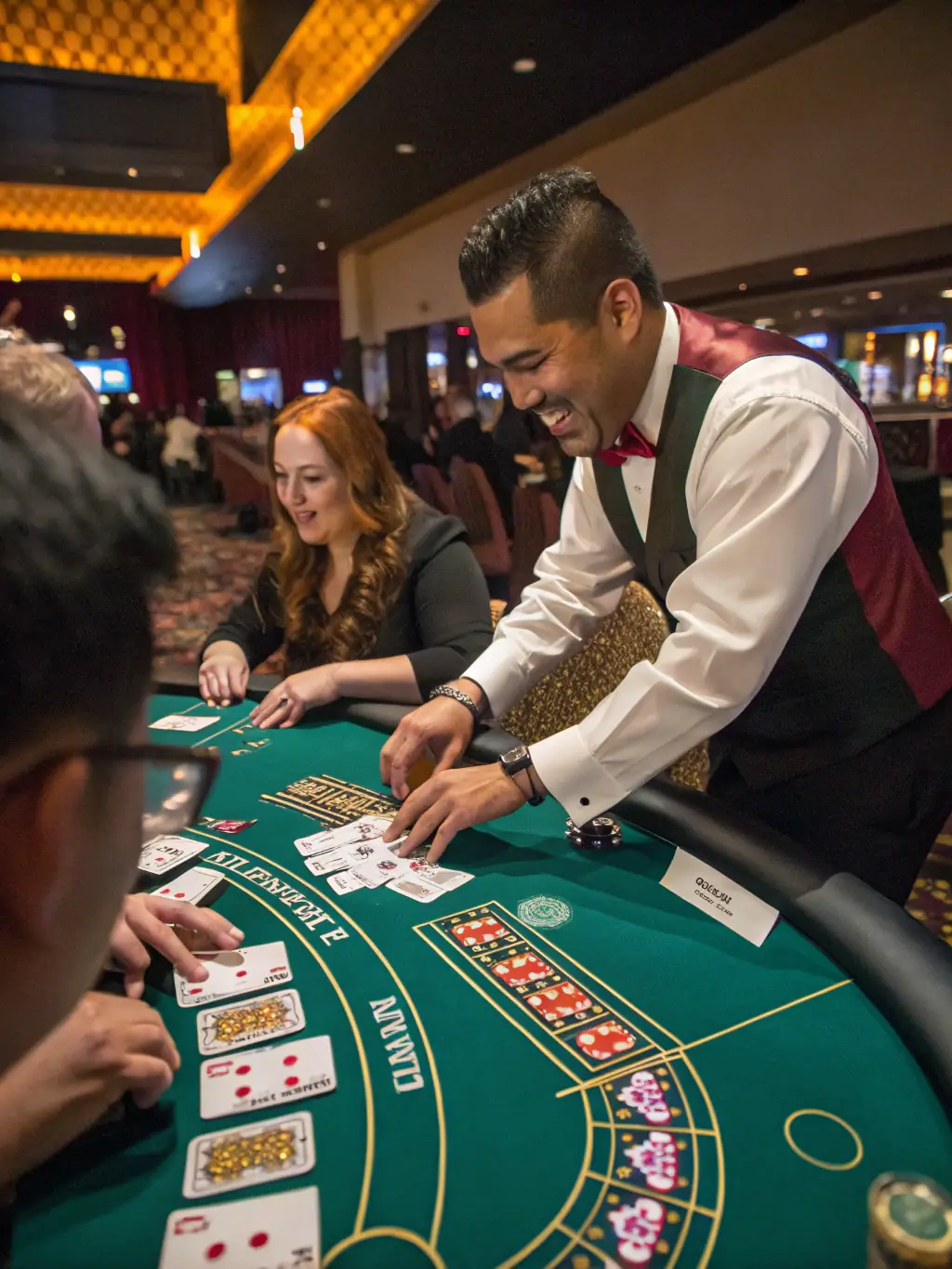 A high-quality image of a classic blackjack table with cards being dealt, representing the strategic gameplay and traditional casino experience offered by RoyalBet.